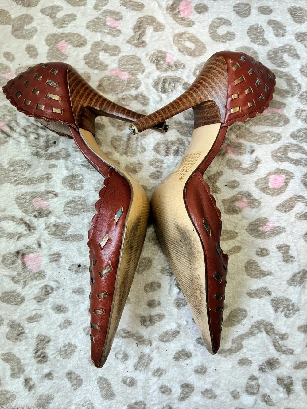 Brown Woven Leather Pointed-Toe Pumps